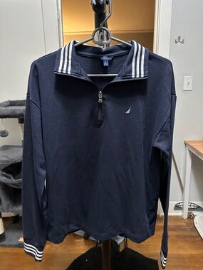 Nautica Navy Quarter-Zip Pullover with White-Striped Collar